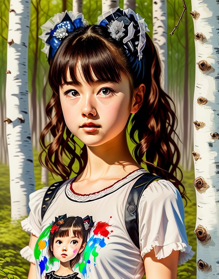 paint by jason edmiston, full body, cute attractive girl yuimetal, white shirt, long tutu, highly detailed eyes, handsome symmetrical face, posing sexy, in birch forest, perfect faces, fine details, intricate, 4k, <lora:yuimetalLORA_v1:0.75> 
