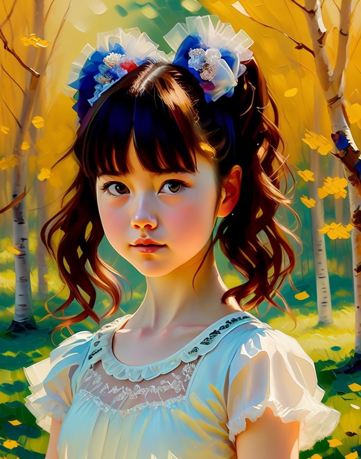 painted by Michael Garmash and Anne Geddes, full body, cute attractive slender girl yuimetal, white shirt, long tutu, highly detailed eyes, handsome symmetrical face, posing sexy, serious stern face, in birch forest, perfect faces, fine details, intricate, 4k, <lora:yuimetalLORA_v1:0.75> 