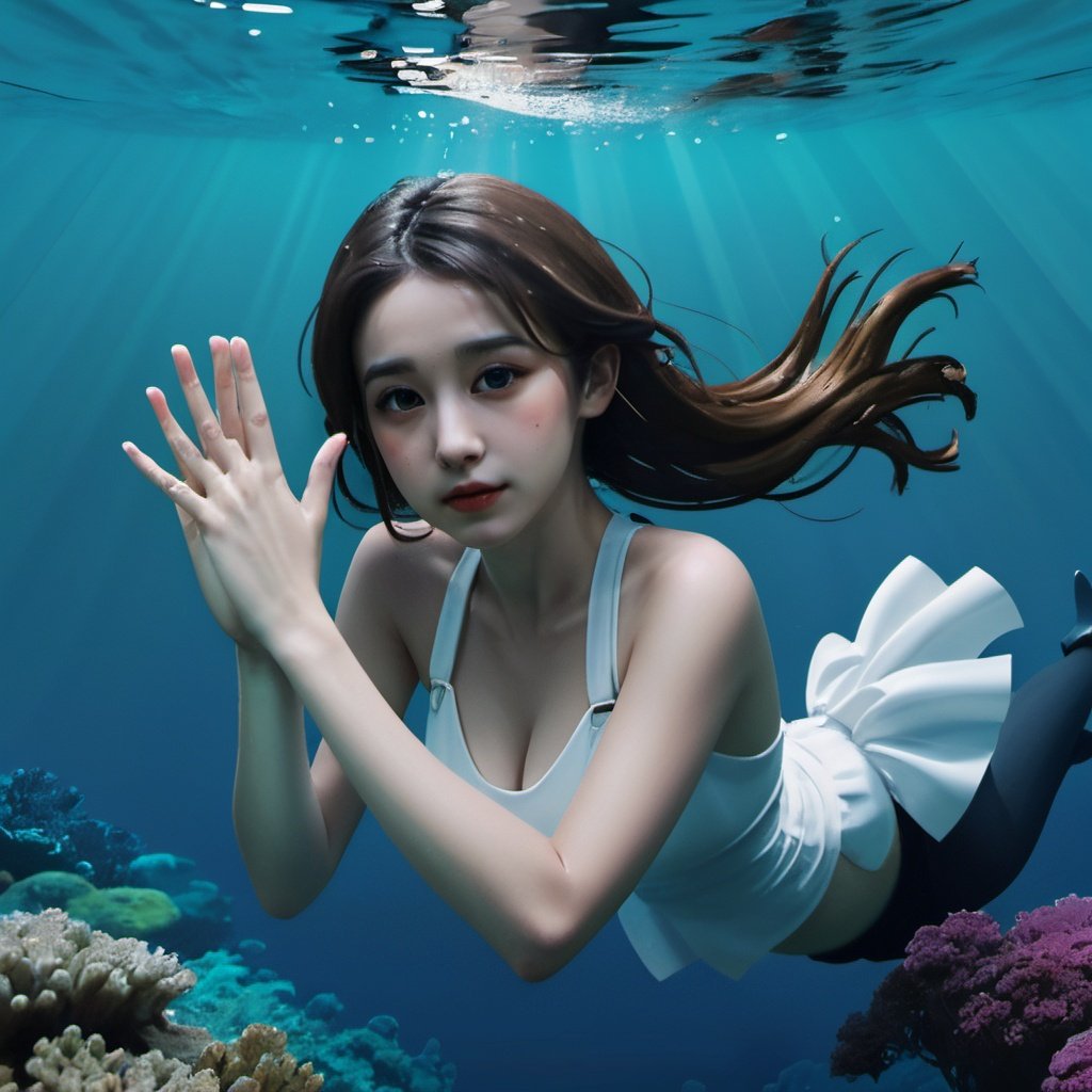 1 girl, underwater,full body, nice hands, nice face, five fingers