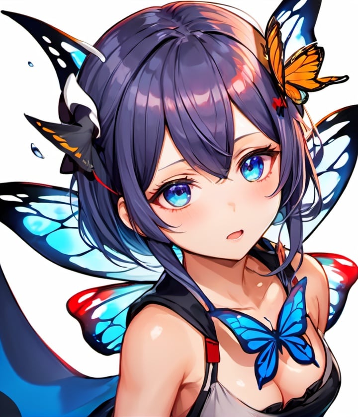 vtuber, 1girl, ,Beautiful Eyes, character, upper body, butterfly wings on back with a shark tail, anime art