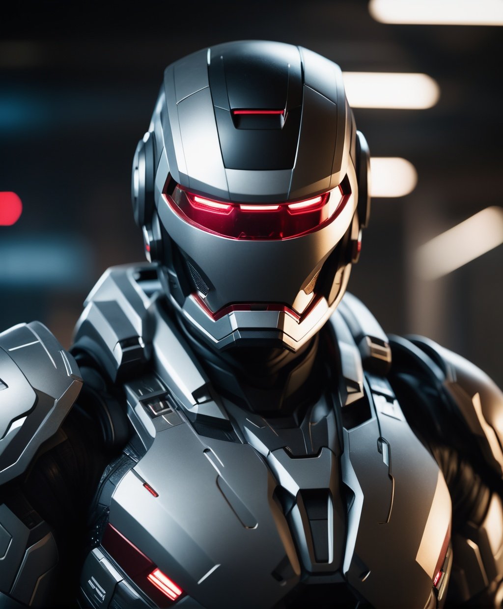 cinematic film still (Raw Photo:1.3) of (Ultrarealistic:1.3),(Angry:1.3) cyborg style, ([ironman]:.8), science fiction, visor, helmet, mecha armor, standing, scifi, high quality, high resolution, dslr, 8k, 4k, ultrarealistic, realistic,(SEMI-SILHOUETTE light:1.1), (raytracing:1.1), (cryengine:1.1),Highly Detailed,(Fujifilm Superia:1.3),(close portrait:1.3),thematic background . shallow depth of field, vignette, highly detailed, high budget, bokeh, cinemascope, moody, epic, gorgeous, film grain, grainy