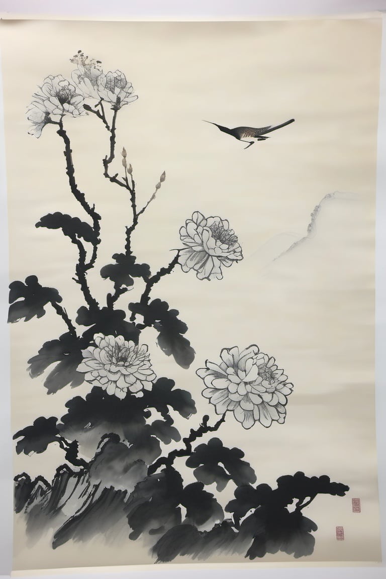 chinese ink drawing, no humans, flower, still life, scenery<lora:chinese_ink_drawing_xl:1> 