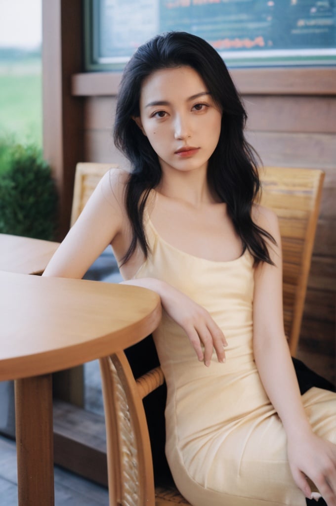 (masterpiece,best quality, ultra realistic,32k,RAW photo,detail skin, 8k uhd, dslr,high quality, film grain:1.2),1girl,looking at viewer,cafe,sitting on a chair,<lora:girl_07:0.5>,suit,