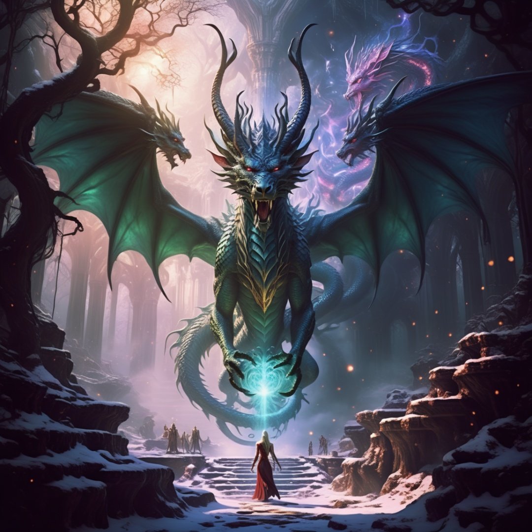 the void where the goddess of knowledge has fled, until the elves sing the dragon song of sorrow, until all hearts bleed as one, fantasy imagery, nothing fancy

