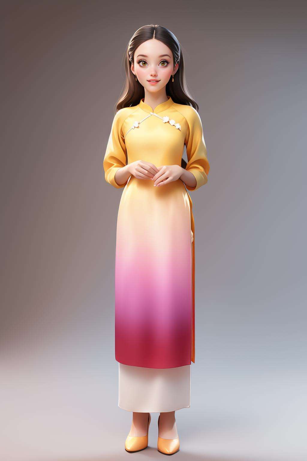aodai, (masterpiece,best quality:1.5), simple gradient background, 1lady, full body
