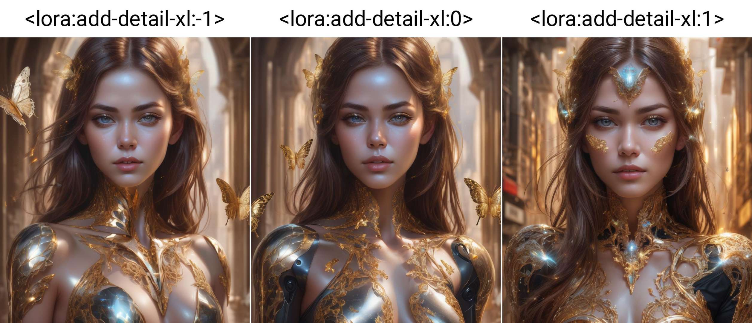 photo, 8k portrait of beautiful cyborg with brown hair, intricate, elegant, highly detailed, majestic, digital photography, art by artgerm and ruan jia and greg rutkowski surreal painting gold butterfly filigree, broken glass, (masterpiece, sidelighting, finely detailed beautiful eyes: 1.2), hdr, realistic, high definition, <lora:add-detail-xl:-1>