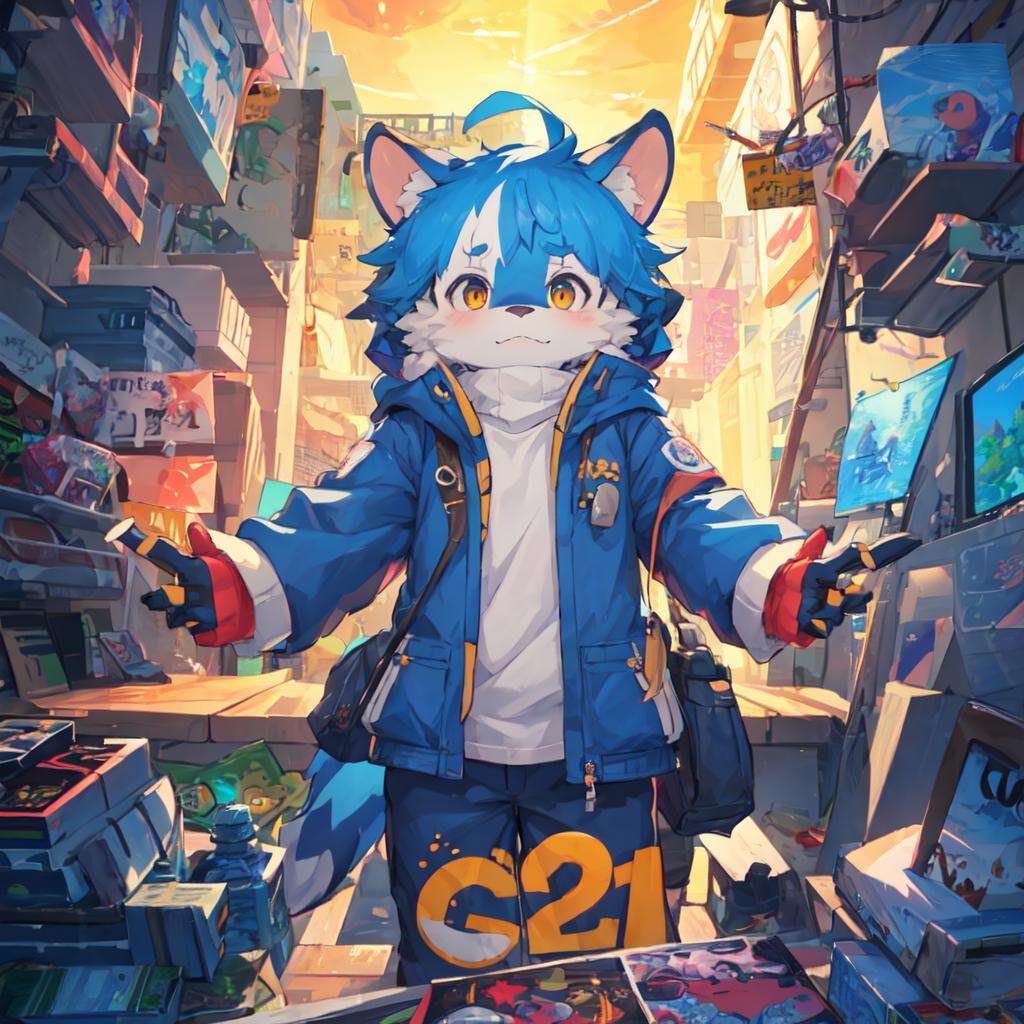 (masterpiece:1.3),(best quality:1.2),anthro,furry,kemono,detailed_fluffy_fur,1boy,bishounen,cub,uploaded_on_e621.pop_art,portrait,isometric,first_person_view,from_below,cowboy_shot,character_focus,solo,looking_down_at_viewer.