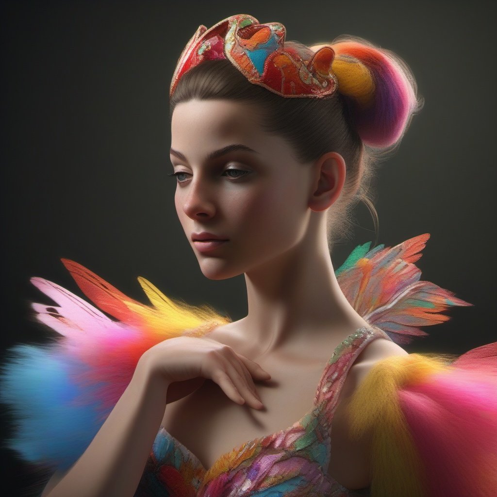  one Ballerina - Made in canvas , close up Colourful , ultra realistic, unreal engine 