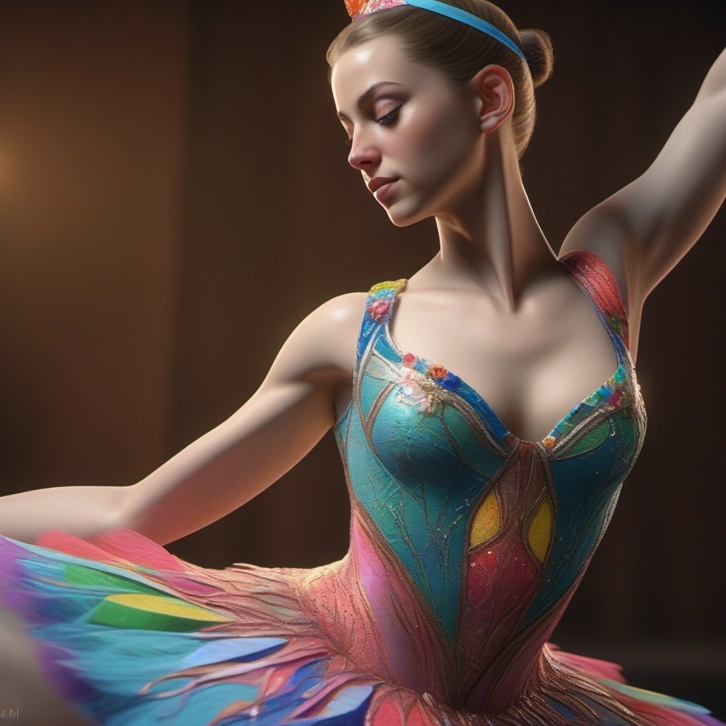  one Ballerina - Made in canvas , close up Colourful , ultra realistic, unreal engine 