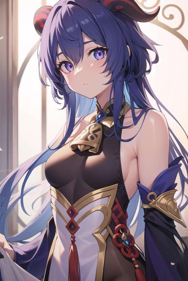ganyu, <lora:ganyutest:1>, ganyu, blue hair, goat horns, horns, long hair, (purple eyes:1.1), sidelocks, (small breast:1.2)BREAK backless outfit, bare shoulders, bell, black gloves, black pantyhose, bodystocking, bodystocking under clothes, chinese knot, cowbell, detached sleeves, gloves, gold trim, high heels, long sleeves, neck bell, pantyhose, pelvic curtain, white sleeves, wide sleeves,BREAK beach,BREAK looking at viewer,BREAK <lora:GoodHands-vanilla:1>, (masterpiece:1.2), best quality, high resolution, unity 8k wallpaper, (illustration:0.8), (beautiful detailed eyes:1.6), extremely detailed face, perfect lighting, extremely detailed CG, (perfect hands, perfect anatomy),