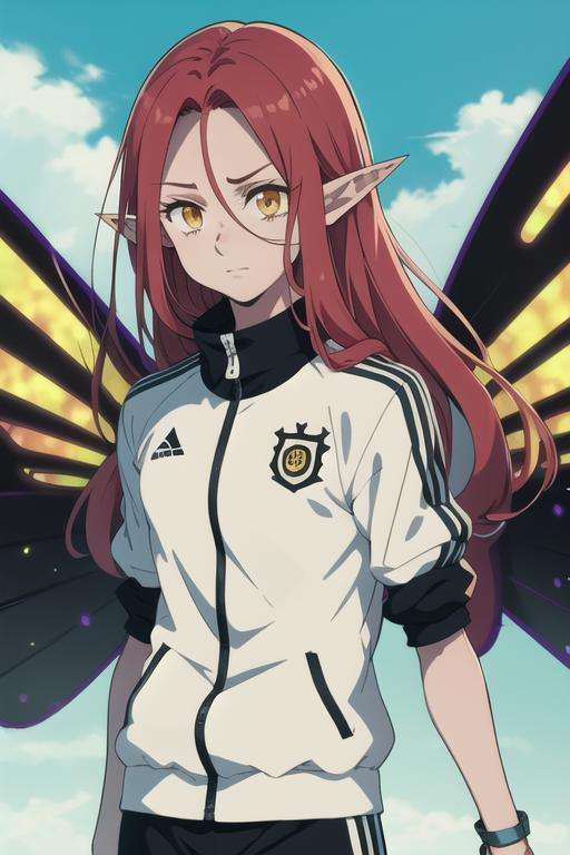 masterpiece, best quality, high quality, 1boy, solo, male focus, looking at viewer, upper body, <lora:gloxinia_nanatsu_no_taizai:0.74>, gloxinia_nanatsu_no_taizai, red hair, pointy ears, long hair, yellow eyes, , fairy, track suit