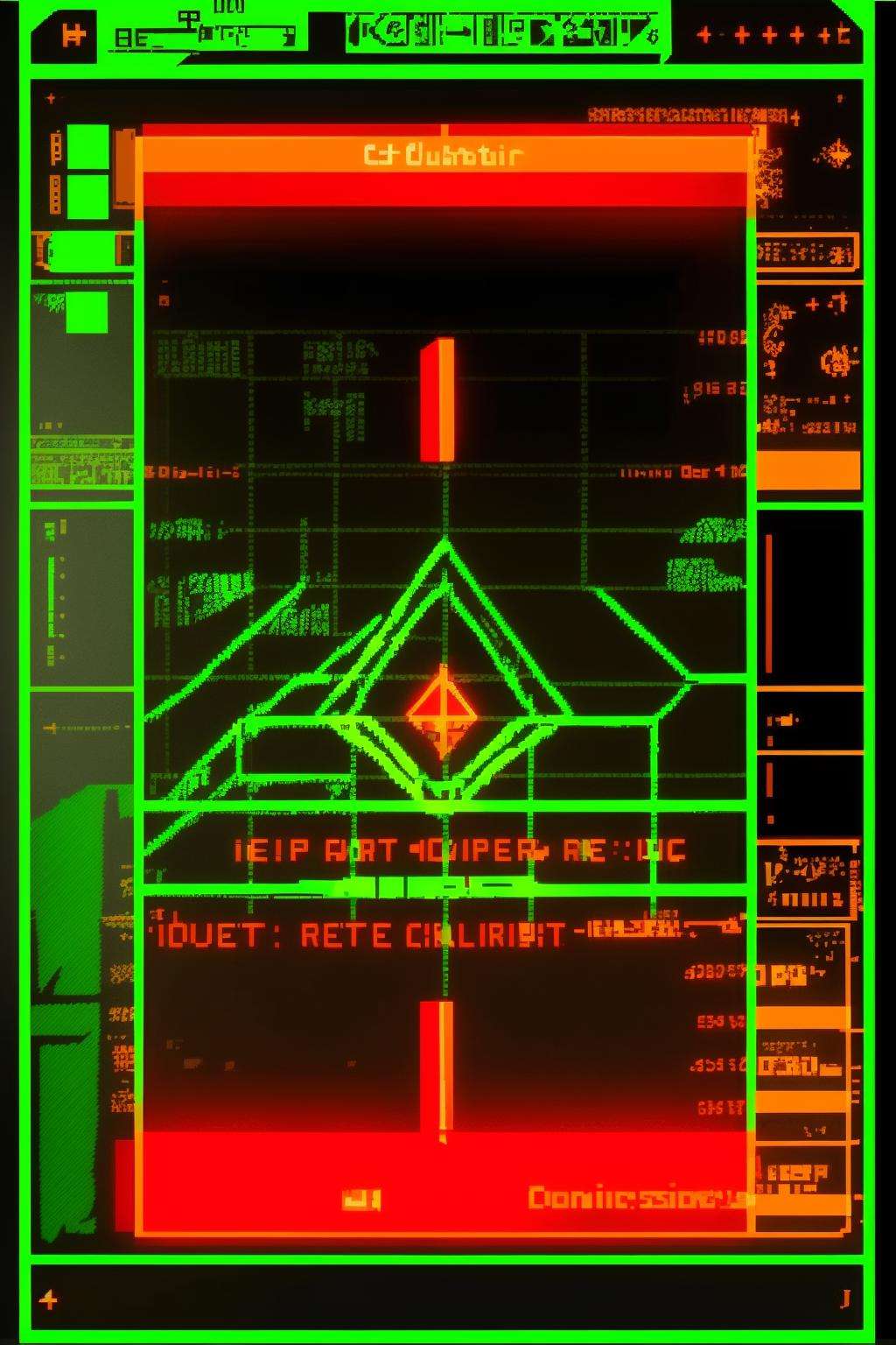 a computer screen with a green screen and a red screen on it, with a red arrow in the center, Altichiero, 2 d game art,  , cyber_ui