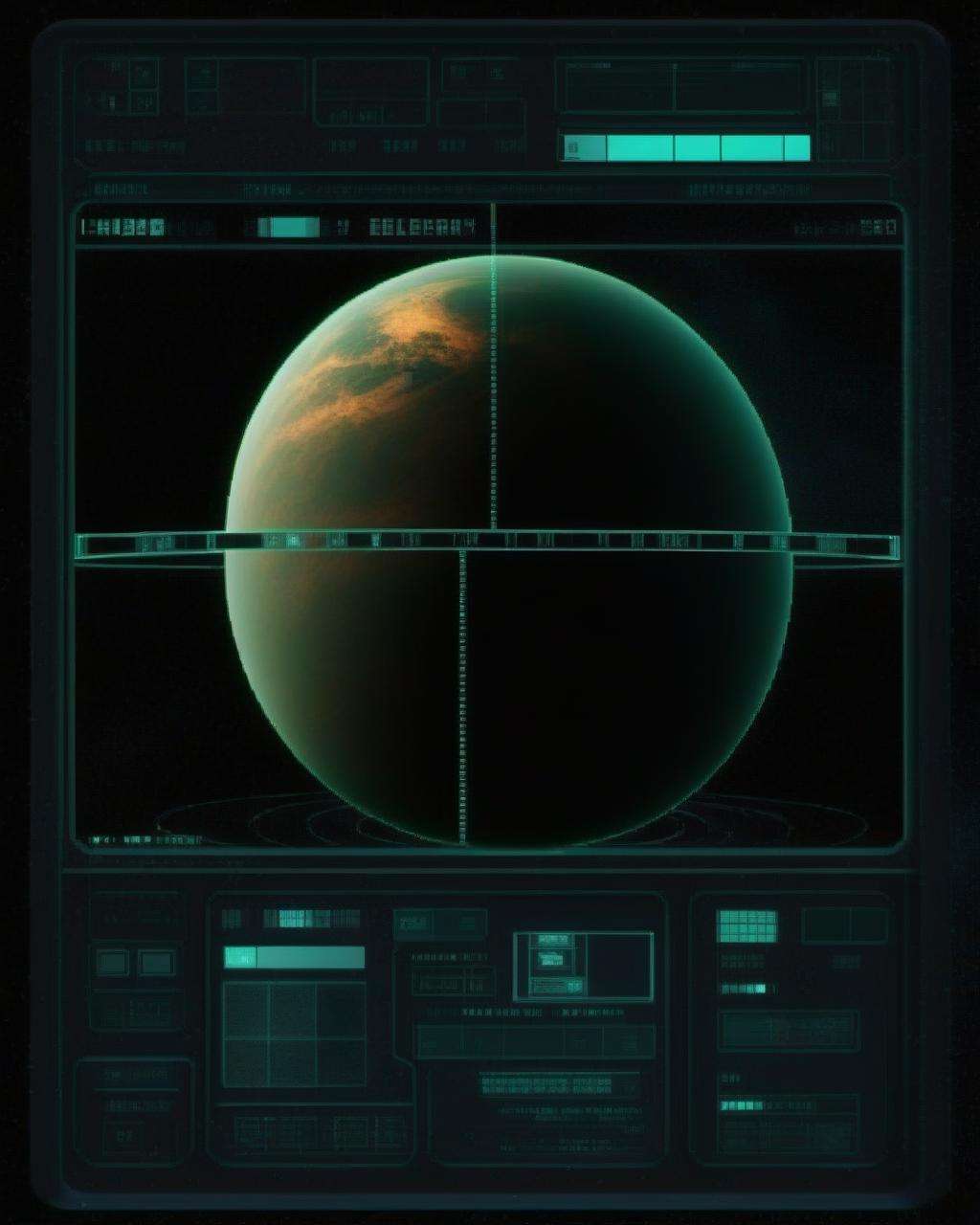 a 3d planet on a spacecraft interface, <lora:cyberui_sdxl:1.0>