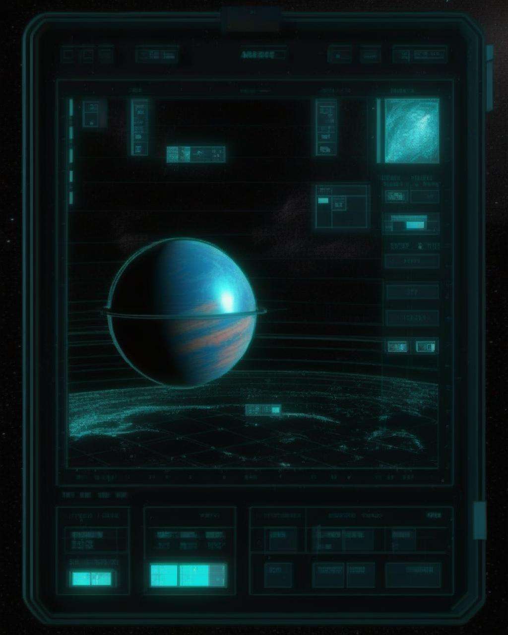 a 3d planet on a spacecraft interface, <lora:cyberui_sdxl:1.0>