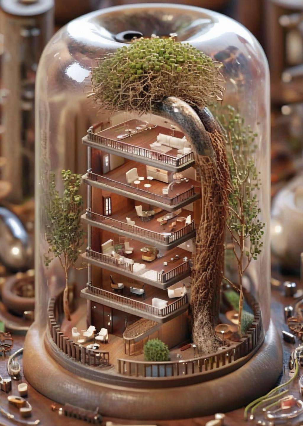 a miniature of a model of a house , Inside a seed, the promise of life unfolds in a microscopic realm, as roots stretch and shoots reach for the sky. , incredibly detailed, a microscopic photo, photorealism<lora:Microverse_Creator_sdxl:1.0>