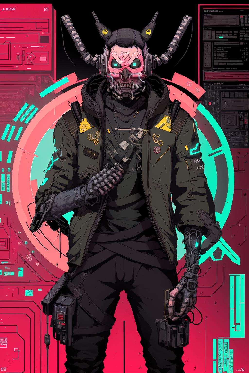 anime style , Data heist, a cybernetic thief jacks into a secured mainframe, navigating through an intricate labyrinth of code defenses. , Cyberpunk_Anime