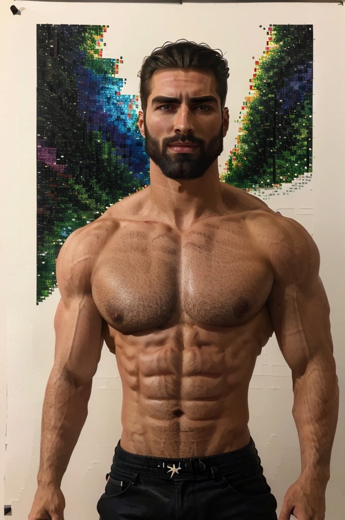 Highly detailed, High Quality, Masterpiece, beautiful, DrakePostingMeme, , 1boy, upper body, gigachad, ,LightningPunkAI anime zoomed ,gigachad,paper_cut,xjrex colorful ultra realistic
,pixel_art,xjrex