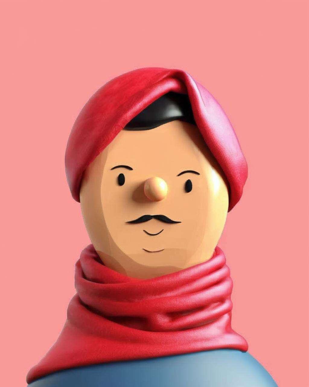 a man with a scarf on his head , toy_face<lora:toy_face_sdxl:1.0>