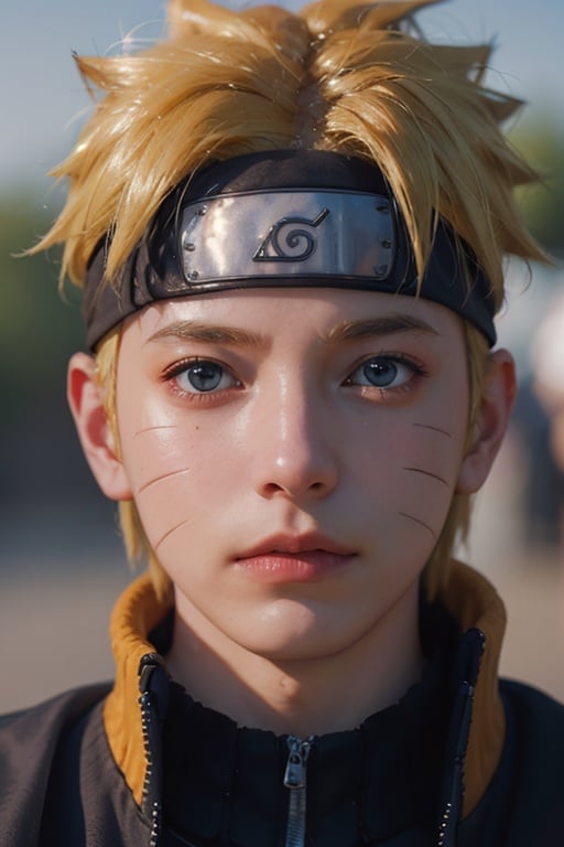 cinematic film still (best quality, masterpiece:1.2), photorealistic, ultra high res, front lighting, intricate detail, Exquisite details and textures, n4rut0, 1boy, (facial mark), solo, whisker markings, forehead protector,spiked hair, (orange hair),looking at viewer, blue eyes, jacket, (konohagakure symbol), short hair, long sleeves, ninja,<lora:n4rut0-02:1> detailed face, professional lighting, photon mapping, radiosity, physically-based rendering, . shallow depth of field, vignette, highly detailed, high budget, bokeh, cinemascope, moody, epic, gorgeous, film grain, grainy