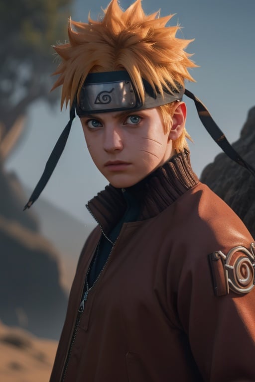 ethereal fantasy concept art of  cinematic film still n4rut0, 1boy, facial mark, solo, whisker markings, forehead protector,spiked hair, orange hair,looking at viewer, blue eyes, jacket, konohagakure symbol, short hair, long sleeves, ninja,<lora:n4rut0-02:1>  . shallow depth of field, vignette, highly detailed, high budget Hollywood movie, bokeh, cinemascope, moody, epic, gorgeous, film grain, grainy . magnificent, celestial, ethereal, painterly, epic, majestic, magical, fantasy art, cover art, dreamy
