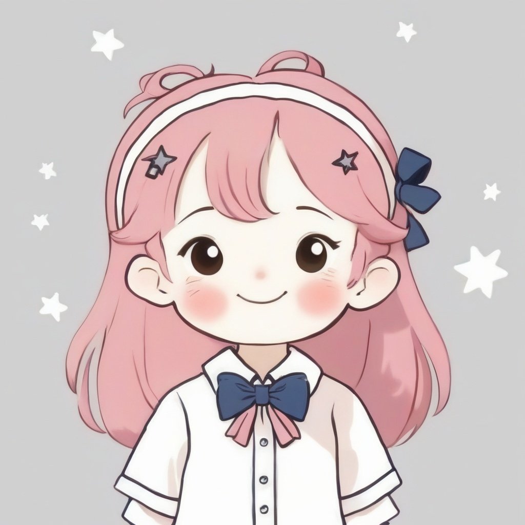 avatar cute, 1girl, solo, long hair, blush, smile, open mouth, bangs, simple background, shirt, white background, bow, closed eyes, upper body, pink hair, braid, :d, bowtie, star (symbol), twin braids, ^_^, pink bow, facing viewer