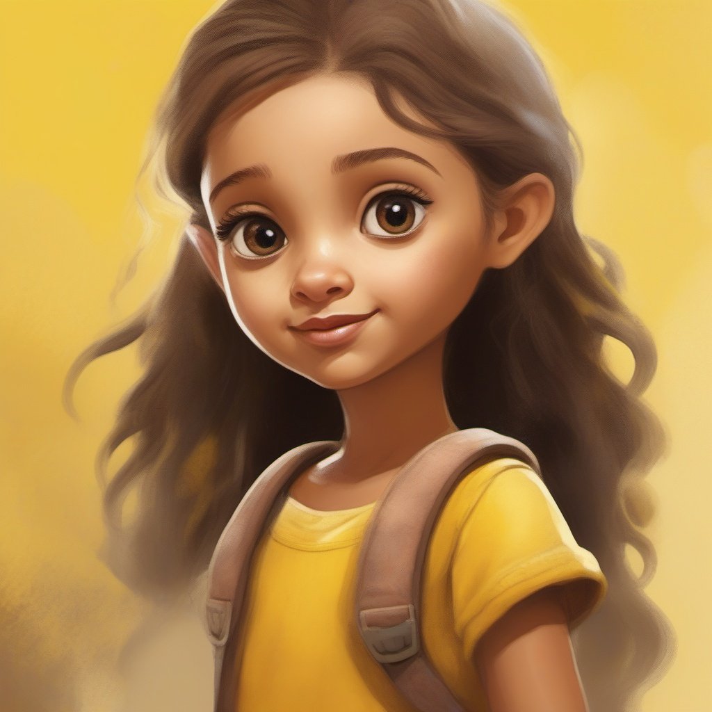 strybk, A beautiful little girl, 2d, yellow background, unreal engine , kids story book style, muted colors, watercolor style