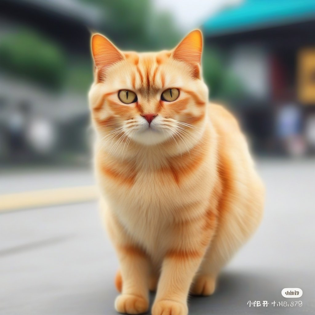 no humans, animal focus, cat, blurry, blurry background, weibo logo, weibo username, animal, outdoors, looking at viewer, <lora:cat-000010:0.8>