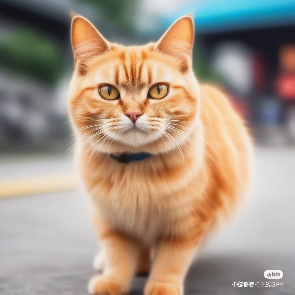 no humans, animal focus, cat, blurry, blurry background, weibo logo, weibo username, animal, outdoors, looking at viewer, <lora:cat-000009:0.9>