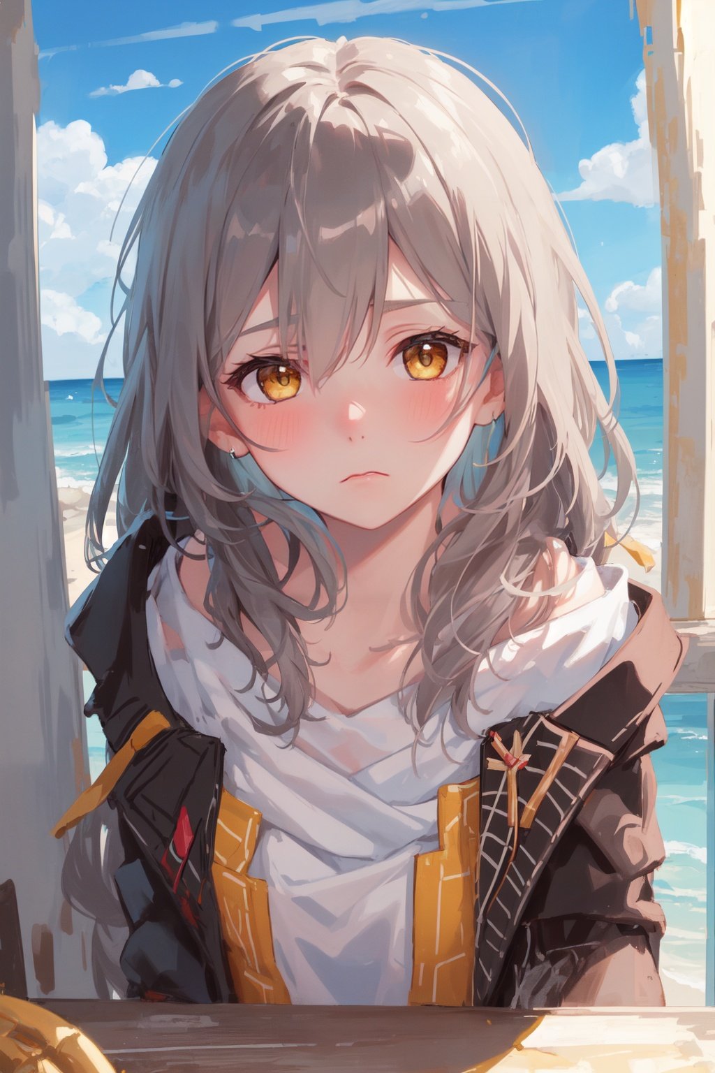 1girl,masterpiece, best quality,blue sky,yellow eyes,frown,facing viewer,looking at viewer,ducking forward,shy,blush,pov,close up,
pinch the cheeks