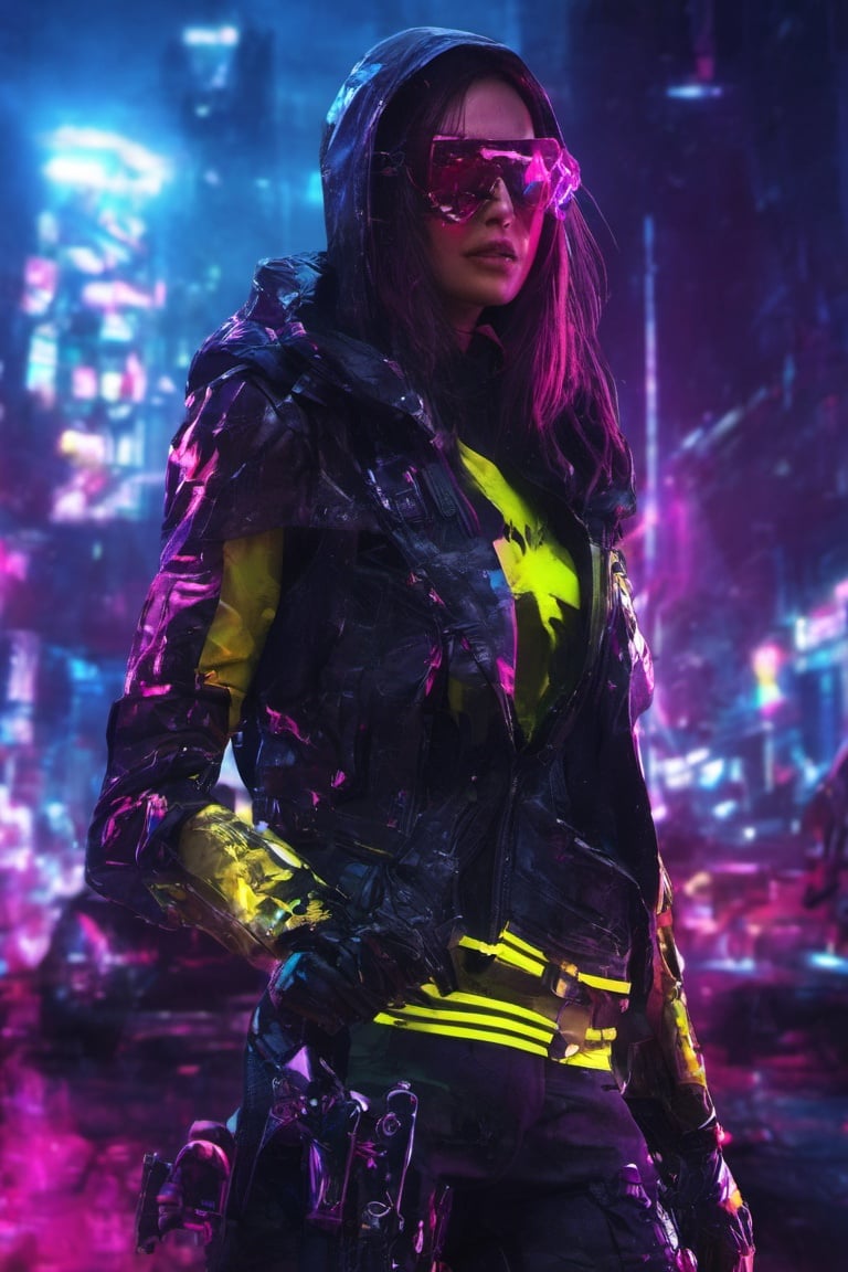 Neon,assassin  in cyber city  with neon outfit 