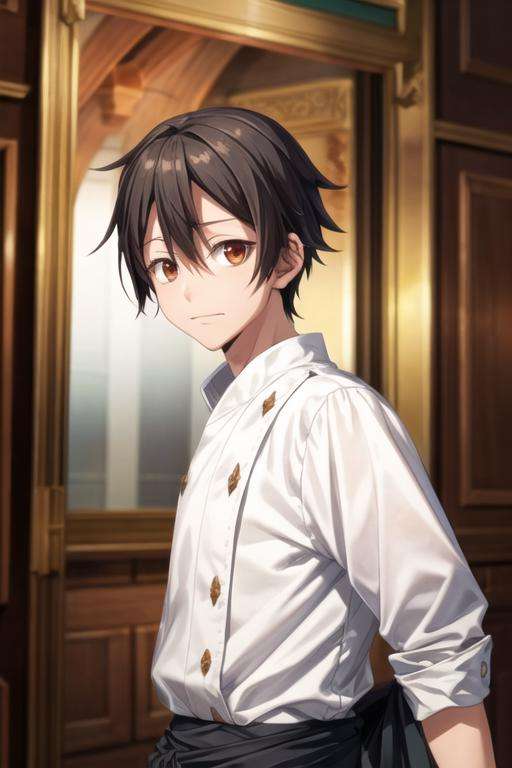 masterpiece, best quality, game cg, 1boy, solo, male focus, looking at viewer, upper body, , <lora:yuuki_kagurazaka:0.64>, yuuki_kagurazaka, black hair, brown eyes, greek costume, The Forest of Mirrors: A place where reality is distorted and nothing is as it seems, 8k resolution