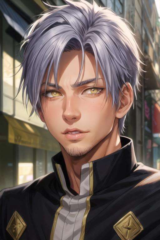 masterpiece, best quality, photorealistic, 1boy, solo, male focus, looking at viewer, upper body, , <lora:youm_farmenas:0.68>, youm_farmenas, grey hair, yellow eyes, , sci-fi, HDR