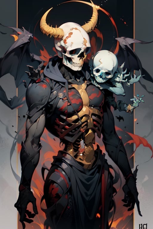 deformed_skeleton, 4_arms, rotten_skin, horns, multiple_eyes, decayed_armor, absurd_design