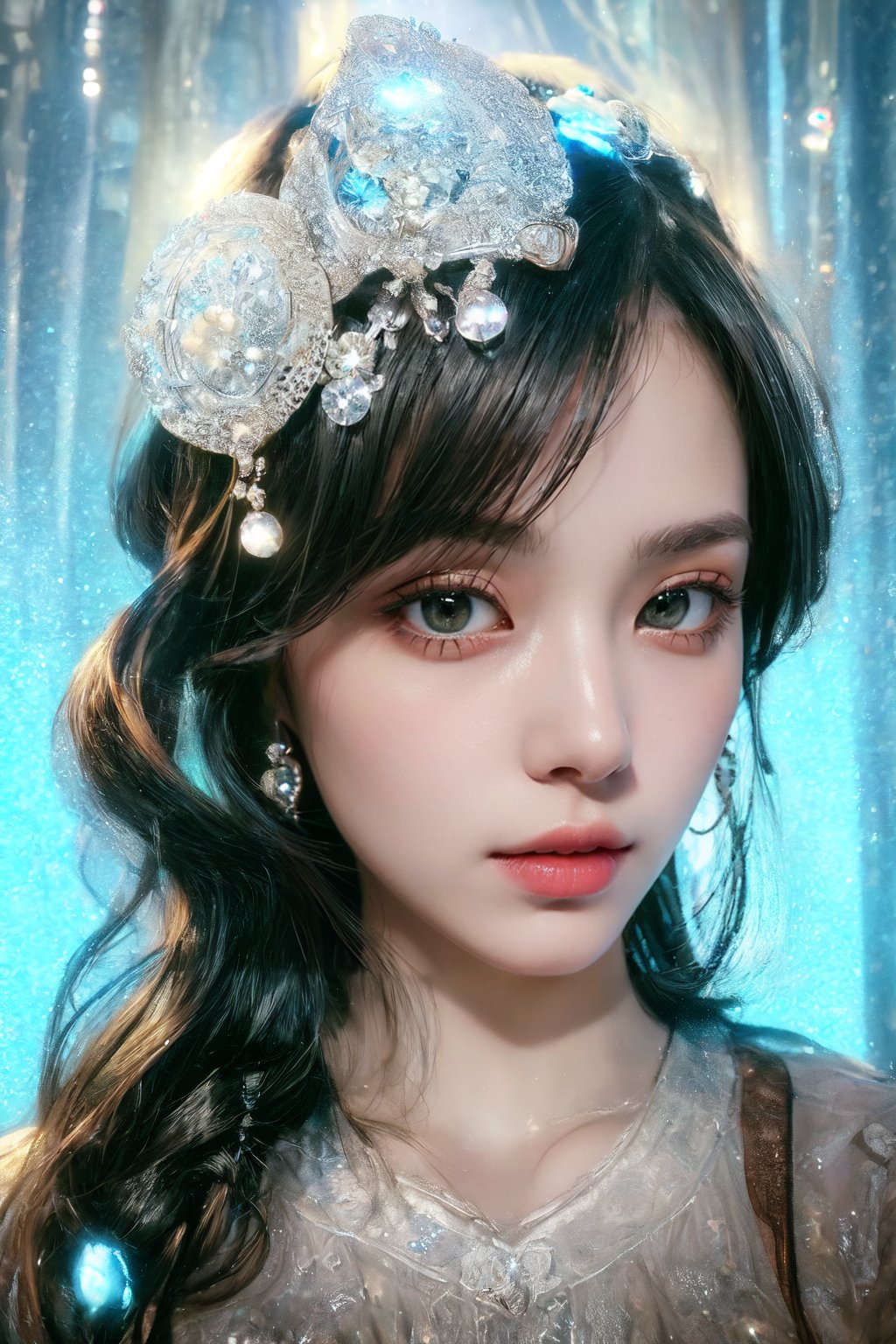 (masterpiece, high quality:1.5), 8K, HDR, 
1girl, well_defined_face, well_defined_eyes, ultra_detailed_eyes, ultra_detailed_face, by FuturEvoLab, 
ethereal lighting, immortal, elegant, porcelain skin, jet-black hair, waves, pale face, ice-blue eyes, blood-red lips, pinhole photograph, retro aesthetic, monochromatic backdrop, mysterious, enigmatic, timeless allure, siren of the night, secrets, longing, hidden dangers, captivating, nostalgia, timeless fascination, Edge feathering and holy light, 