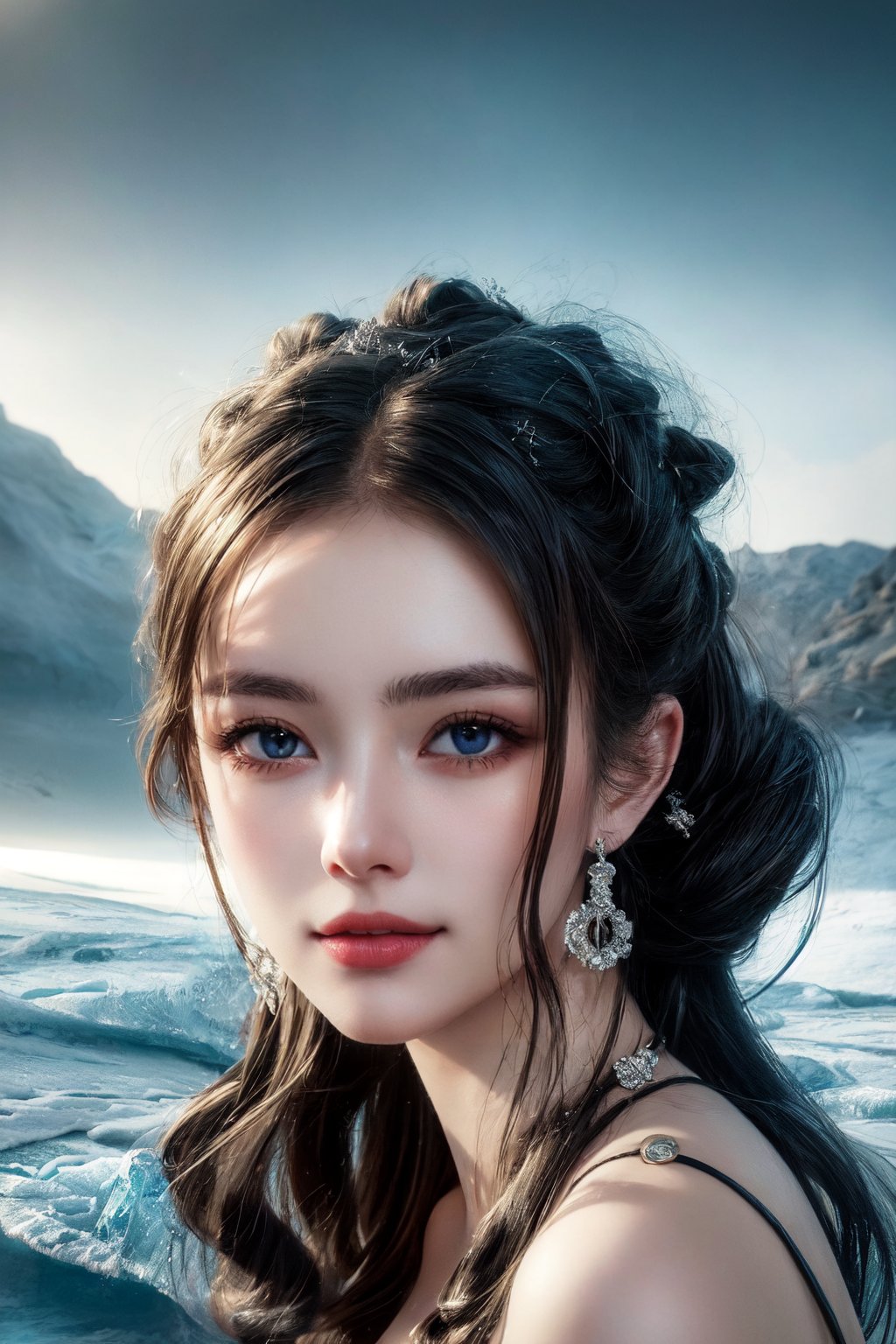 (masterpiece, high quality:1.5), 8K, HDR, 
1girl, well_defined_face, well_defined_eyes, ultra_detailed_eyes, ultra_detailed_face, by FuturEvoLab, 
ethereal lighting, immortal, elegant, porcelain skin, jet-black hair, waves, pale face, ice-blue eyes, blood-red lips, pinhole photograph, retro aesthetic, monochromatic backdrop, mysterious, enigmatic, timeless allure, the siren of the night, secrets, longing, hidden dangers, captivating, nostalgia, timeless fascination, Edge feathering and holy light, 