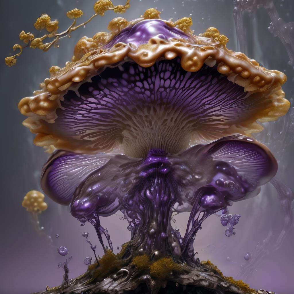 DonML1quidG0ldXL female OrchidPurple Monumental Club-shaped Gilled mushroom, Glossy Texture, Netted, Root Colonization by Fungi, Urban, Clustered,   ,Absent Ring, Ocelot Print Gradually Tapering and Tapered to a Nipple Base, Remedy components,  <lora:DonML1quidG0ldXL-000007:0.8>