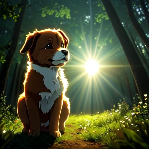 (best quality: 1.2), (masterpiece: 1.2), (realistic: 1.2),  closeup photo, a very cute jumping puppy in the forest, soft volumetric lights, (looking at the viewer: 1.3), (backlit:1.3), (cinematic:1.2), intricate details, masterpiece