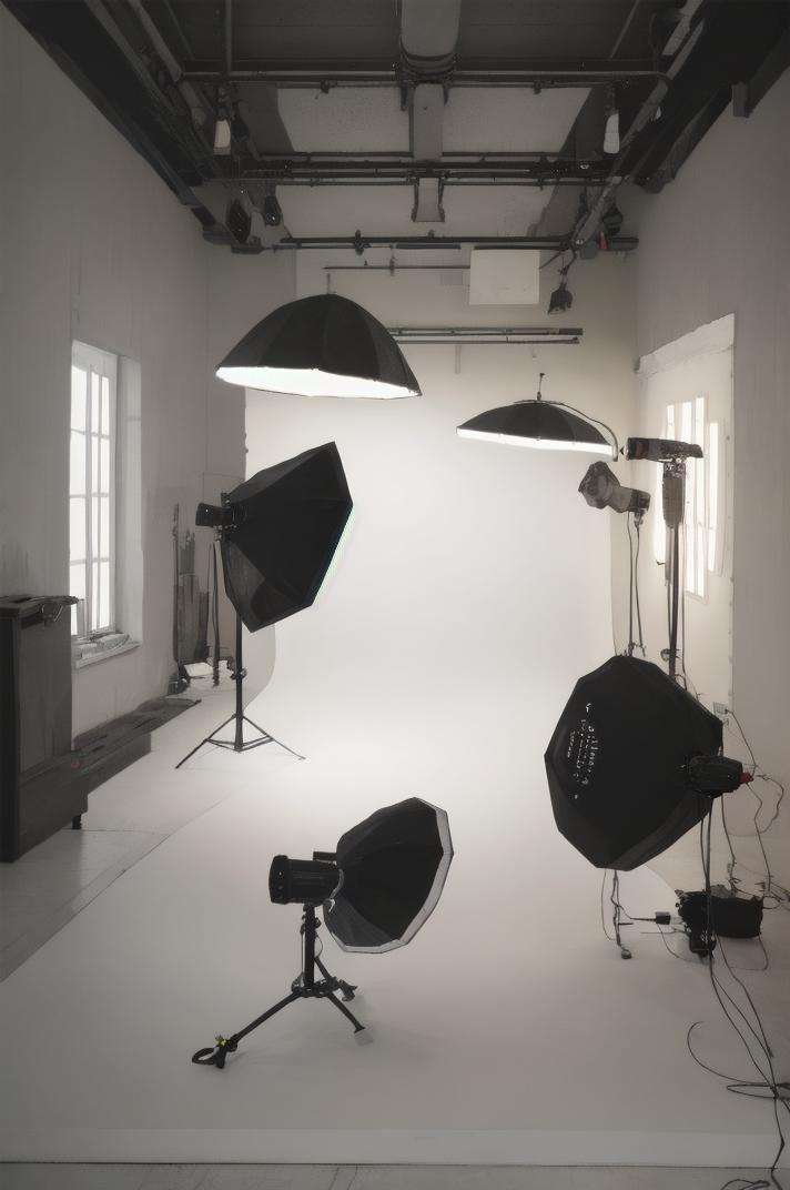 masterpiece, best quality, ultra-detailed, illustration,photostudio, shooting light, chair, indoors, cable, light, cyclorama, white cyclorama,<lora:Photo_Studio_V3:1:XYZ>