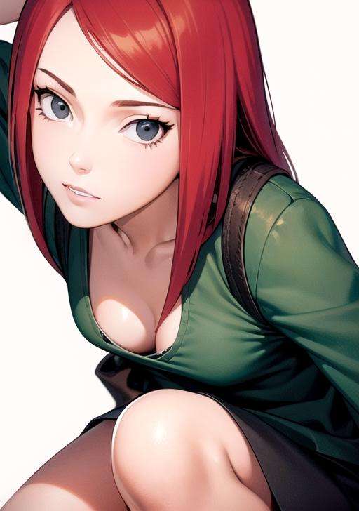 1girl, red hair, gray eyes, white shirt, black skirt, cleavage, ((detailed face)), intrincate details, masterpiece, best quality, high resolution, <lora:Kushina_Uzumaki-08:0.8>