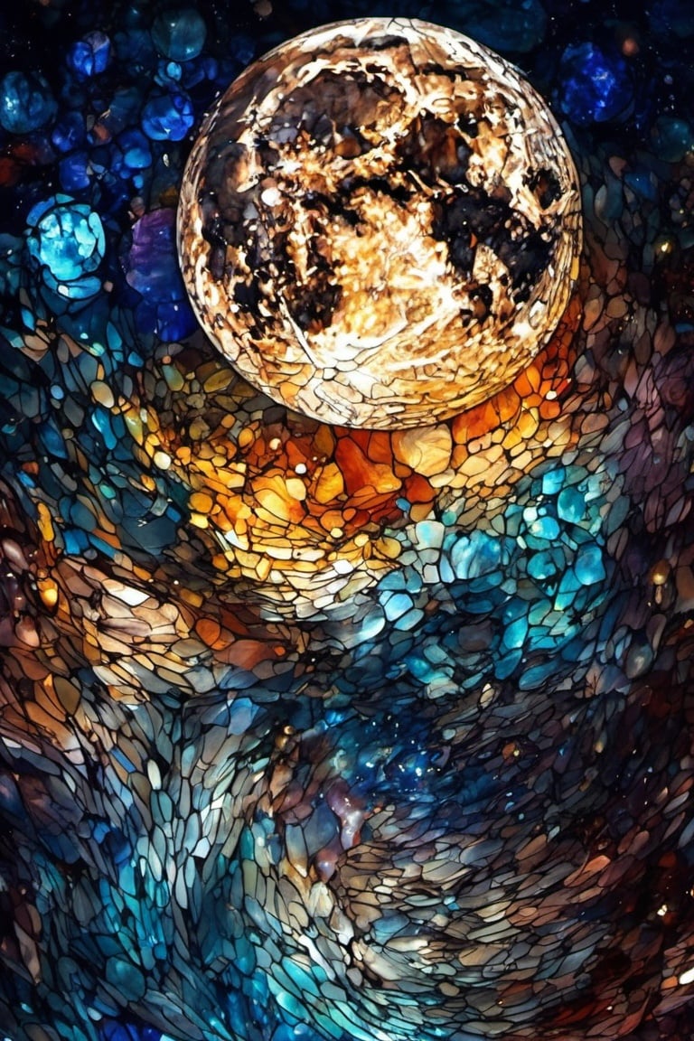 space, high_resolution, high detail, moon, glass art, glass style