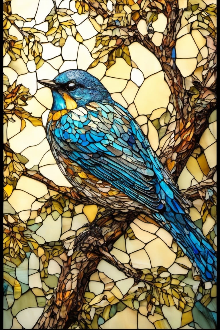  high_resolution, high detail, birds, Tree, glass art, glass style