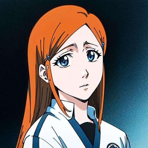 1girl, orange hair, long hair, gray eyes, hairclip, school uniform, ((detailed face and eyes)), perfect eyes, intrincate details, masterpiece, best quality, cinematiclighting, inoue orihime, anime ilustration, bleach art style, ((full body)), <lora:Orihime_Inoue:0.9>
