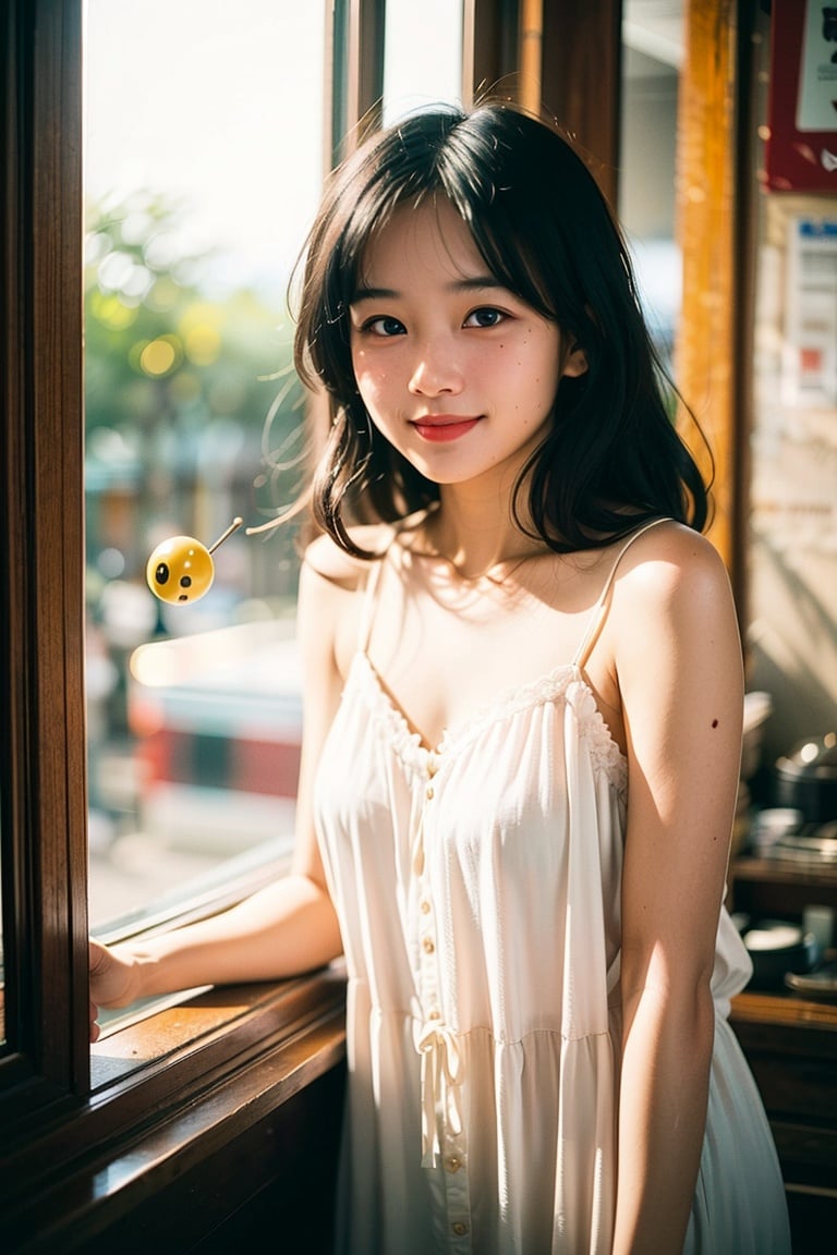((1girl, cos, cute girl:1.2, 16yo:1.3, moe, vietnam,  long black hair)),  (smiling:1.1)(old:0.2) standing by a window,  wearing a loose dress,  1970s sepia (faded:1.2),  (arm hair,  spots,  moles,  red button nose,  round eyes,  frown lines:0.99),  (faded,  neutral colors,  CANON AE-1:1.1,  high noise,  grainy,  film grain,  blurry,  32mm,  aged photo,  raytracing:1.1), <lora:EMS-5730-EMS:0.600000>, , <lora:EMS-29977-EMS:0.800000>