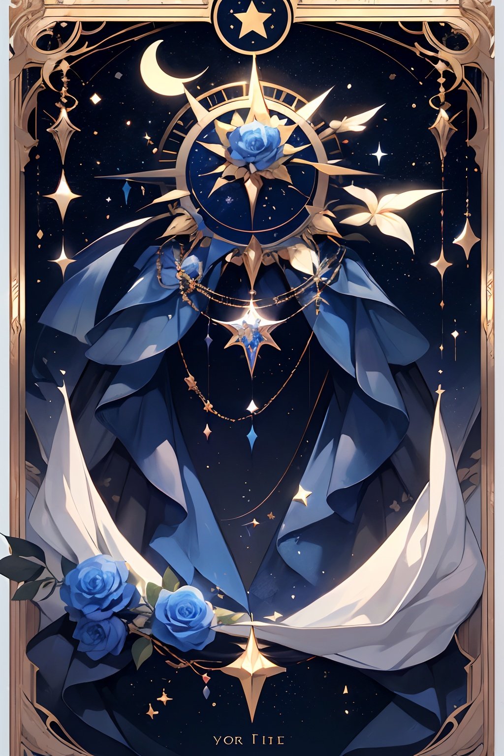 qztarot, flower, no humans, blue background, star \(symbol\), Tarot card