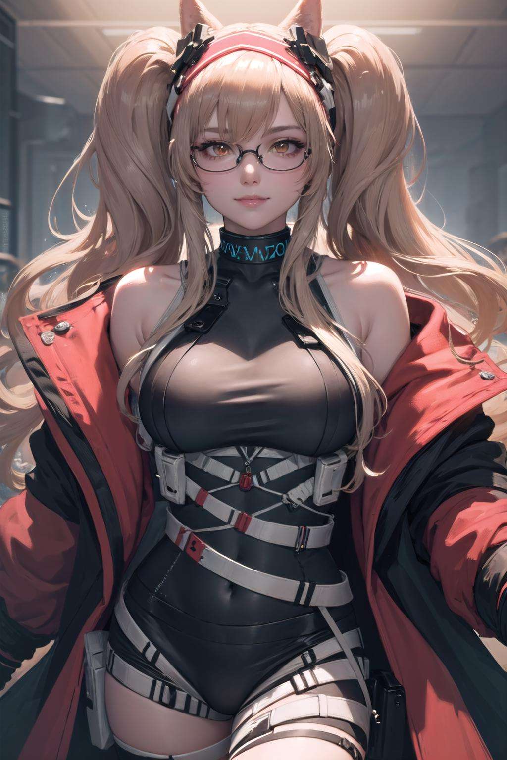 (highly detailed:1.3), 1girl, solo, <lora:Angelina_Distinguished_Visitor_Skin:1>, ang_dv, orange eyes, semi-rimless eyewear, light smile, Ultra-detail, (highres:1.1), best quality, (masterpiece:1.3), cinematic lighting, 