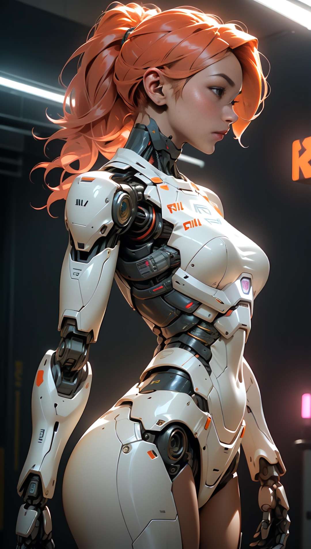 female,robot ,female,robot cyborg mech, peach hair, cyberpunk:0.35, <lora:nijiarmor_v2:1.0> <lora:EnvyBeautyMix09:1>, perfect lighting, perfect shading, detailed, intricate, (perfect body), beautiful face, flowing hair, ((full torso)), photorealistic:1.35, mature adult:1.4, 
