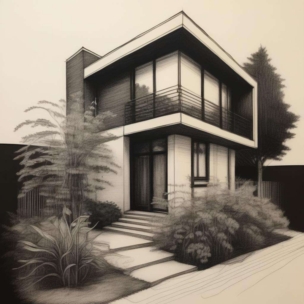 modern house, street, plants, exterior, black background, bw, drawing line white narrow pencil, linework style,<lora:VintagePunk:1>