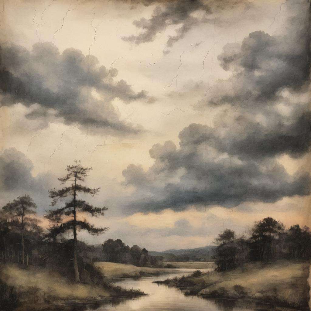 a landscape, late evening, cloudy skies, <lora:VintagePunk:1>