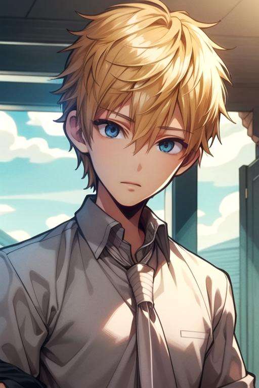 masterpiece, best quality, game cg, 1boy, solo, male focus, looking at viewer, upper body, , , realistic, <lora:teru_minamoto:0.74>, teru_minamoto, blonde hair, blue eyes, , Shambhala: A hidden paradise where enlightened beings live in perfect harmony,