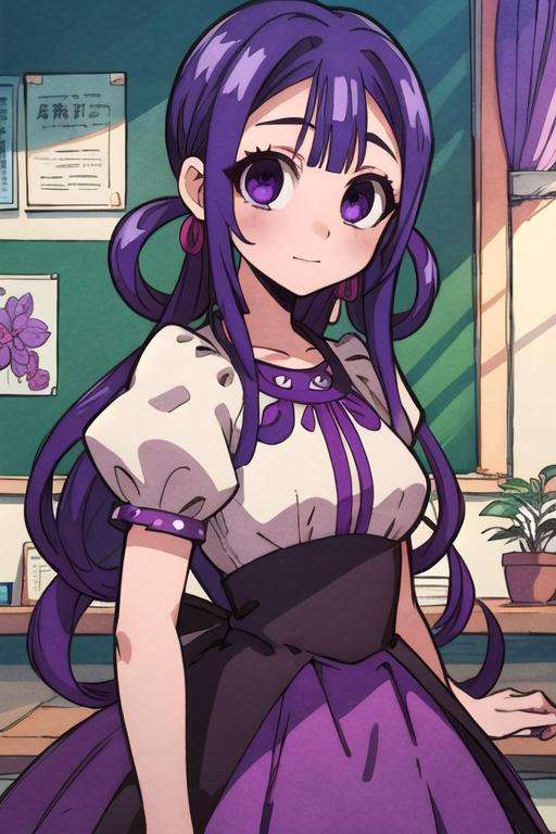 masterpiece, best quality, illustration, 1girl, solo, looking at viewer, upper body, , anime coloring, , <lora:aoi_akane:0.72>, aoi_akane, purple hair, purple eyes, long hair, , haute couture garments, , ,